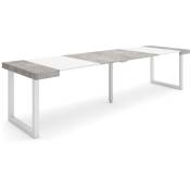 Table console extensible, Console meuble, 300, Pour 14 personnes, Pieds bois massif, Style moderne, Ciment - Skraut Home