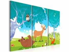 Tableau sur toile en 3 panneaux décoration murale image imprimée cadre en bois à suspendre animaux amicaux 90x60 cm 11_0007672