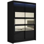 Armoire Atlanta 109, Noir, 200x120x58cm, Portes d'armoire: Glissement, LED - Noir