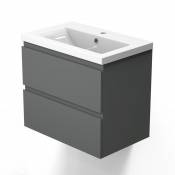 Biubiubath - Meuble de salle de bain suspendre avec vasque 2 tiroirs fermeture amortie meuble de rangement anthracite - 60cm