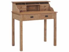 Bureau table meuble travail informatique 100 cm bois de teck massif helloshop26 0502117
