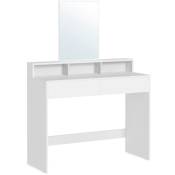 Calicosy - Coiffeuse 2 tiroirs et 3 petites niches avec miroir - H140 cm - Blanc