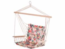 Chaise suspendue hamac de voyage respirant portable dim. 100l x 49l x 106h cm coton macramé polyester rose pâle motif à fleurs