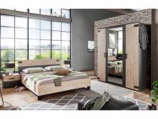 Chambre à coucher complète adulte (lit 180x200cm + 2 chevets + armoire), coloris chêne
