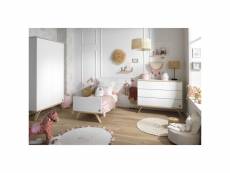 Chambre complète lit bébé évolutif commode à langer et armoire serena blanc et bois