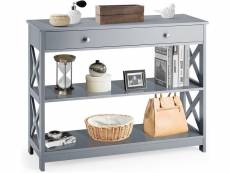 Costway table console 3 niveaux design et moderne, table d’appoint avec 2 étagère et tiroirs, gris