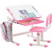 Ensemble bureau et chaise pour enfant tutto table et chaise réglable en hauteur, pupitre inclinable, métal blanc et plastique rose - Blanc, Rose