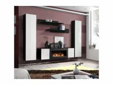 Ensemble de meubles suspendus avec cheminée décorative collection fly m1. Coloris noir et blanc.