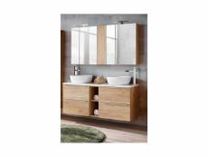 Ensemble meuble vasques à poser + armoire miroir - 140 cm - elise oak