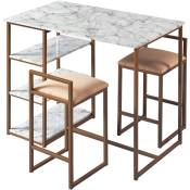 Ensemble table de petit-déjeuner Marmo Teamson Home avec plateau faux marbre, finition cuivre VNF-00084 - Jaune