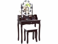 Giantex coiffeuse avec 11 ampoules led ,tabouret et miroir à 360 °,3 tiroirs peut transformer comme bureau marron