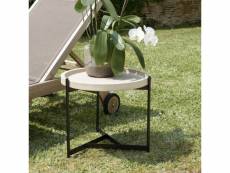 Hans - table d'appoint 52x50cm plateau béton beige pieds métal noir
