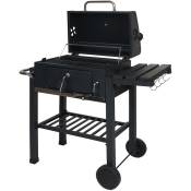 Jamais utilisé] Chariot à barbecue HHG 862, barbecue au charbon de bois Barbecue bbq gril de jardin avec couvercle étagères, acier, 110x100x51cm noir