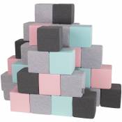 Kiddymoon - Blocs Mous Pour Bébé 48 Pièces Cubes De Construction En Mousse 14Cm, Cubes: Gris Clair/Gris Foncé/Rose/Menthe