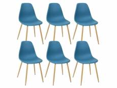 Laly - lot de 6 chaises bleues et pieds aspect bois