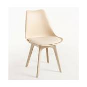 Les Tendances - Chaise moderne polypropylène et coussin d'assise simili cuir beige Arko - Lot de 2