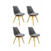 Lot 4 chaises grises pieds bois style scandinave -