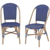 Lot de 2 chaises empilables bistrot en rotin et polyrotin bleu et blanc. l 48 x p 58 x h 90cm - Bleu