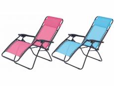 Lot de 2 fauteuils relax de jardin - o'colors - multi positions - bleu et rose
