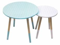 Lot de 2 tables basses gigognes rondes MAJA coloris bleu/ blanc