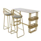 Lot Table(120×48×100cm) et 2 Chaises de Bar, Table Haute avec 2 Tabourets de Style Classique, pour Cuisine, Salle à Manger, Salon, Structure en fer