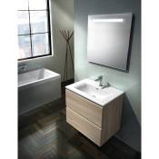 Meuble de salle de bain bois à miroir rétro-éclairant - Largeur 70 cm - Europa - GB Group
