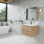 Meuble salle de bain design simple vasque messina largeur 80 cm chêne clair - Marron
