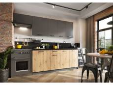 Meubles cuisine complète clara gris chêne mat - 2m40 - 7 meubles