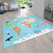 Paco Home - Tapis pour enfants, Tapis de jeu pour chambres d'enfants, Carte du monde avec animaux, En vert 100x200 cm