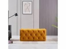 Pouf ou repose-pieds en velours rectangulaire - coloris jaune moutarde - style vintage & moderne - 100x45cm