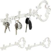 Relaxdays - Panneau à clés, lot de 3, 3 crochets, forme de clef , fonte de fer, vintage, antique, 12,5 x 33 x 4,5 cm, en blanc