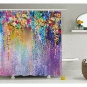 Rideau de douche à fleurs, fleurs florales abstraites fleurons arbustes dessin art imprimé, ensemble de décoration de salle de bain en tissu avec