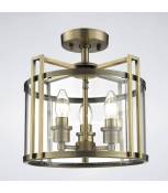 Semi Plafonnier Eaton 3 Ampoules laiton antique/verre