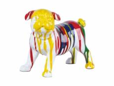 Statue chien carlin avec coulures multicolores h18