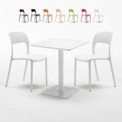 Table carrée 60x60 blanche et 2 chaises colorées Restaurant Lemon | Blanc