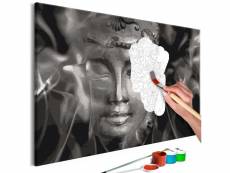 Tableau à peindre soi-même peinture par numéros motif bouddha en noir et blanc 60x40 cm tpn110024