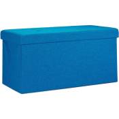 Tabouret banquette pouf de rangement pliant coffre repose-pieds 76 cm lin bleu