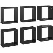 Tagères cube murales 6 pcs Noir brillant 30x15x30