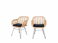 Trieste - lot de 2 fauteuils indoor/outdoor aspect rotin et métal avec coussin - couleur - bois clair