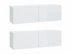 Vidaxl meubles tv 2 pcs blanc brillant 100x30x30 cm bois d'ingénierie