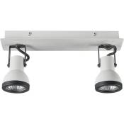 2 Lampes de Plafond Montées sur Cadre Rectangulaire Façon Spot Métal Blanc et Noir Baro
