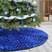 90cm Jupe de Sapin de Noël Bleu Peluche avec Argent