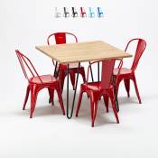 Ahd Amazing Home Design - table et 4 chaises carrées en métal et bois au style industriel tribeca Couleur: Rouge