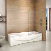 Aica Sanitaire - Pare baignoire 90x140cm paroi de douche pivotante à 90 degré securit avec porte-serviette