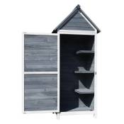 Armoire de jardin en bois gris avec porte et toit en pente, parfaite pour votre balcon - Dimensions 77x53x179cm.