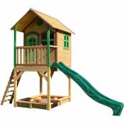 AXI - Sarah Maison Enfant avec Bac à Sable & Toboggan vert Aire de Jeux pour l'extérieur en marron & vert Maisonnette / Cabane de Jeu en Bois fsc