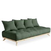 Canapé convertible futon senza pin naturel coloris vert olive couchage 90 cm. - vert