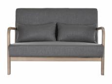 Canapé de salon en lin gris foncé et bois naturel - longueur 122 x profondeur 85 x hauteur 74 cm