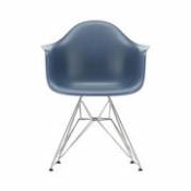 Chaise DAR - Eames Plastic Armchair / (1950) - Pieds chromés - Vitra bleu en plastique