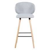 Chaise de bar tissu gris clair pieds en bois